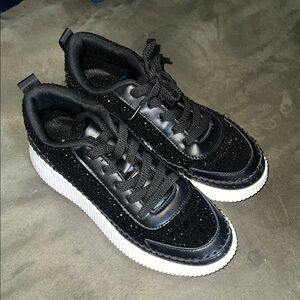 Black Casual Sneakers with Suede Upper and White Sole